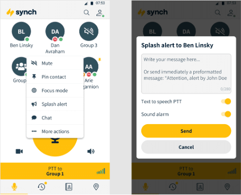 Synch PTT Splash Alert